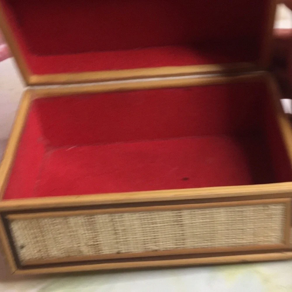 Vintage MCM Woven Rattan Bamboo Naitical Trinket Box